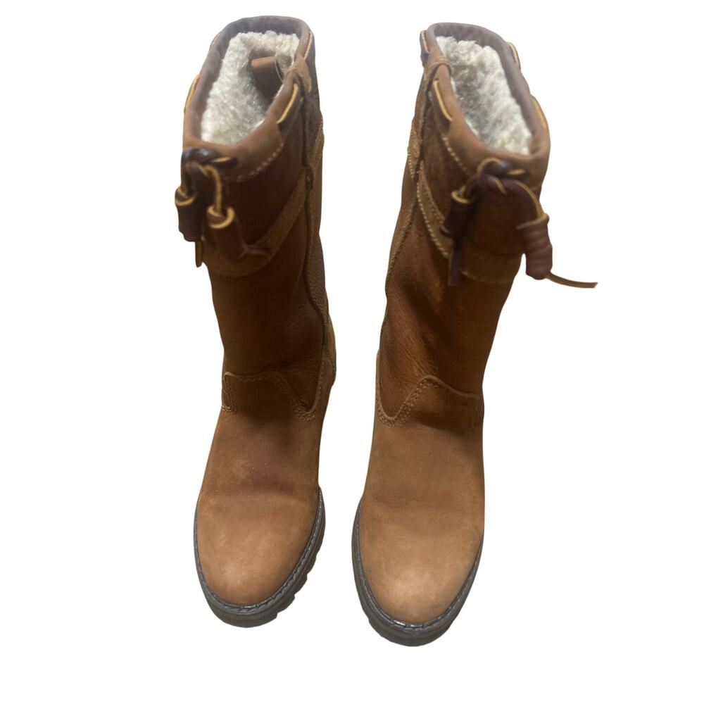 Bass Women Durable Outdoor Waterproof Tan Leather Shearling 2269W Snow Boots 8.5